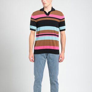 NWOT Men's Drumohr knit buttonless polo, black/brown/blue/pink, size 50 IT/US L